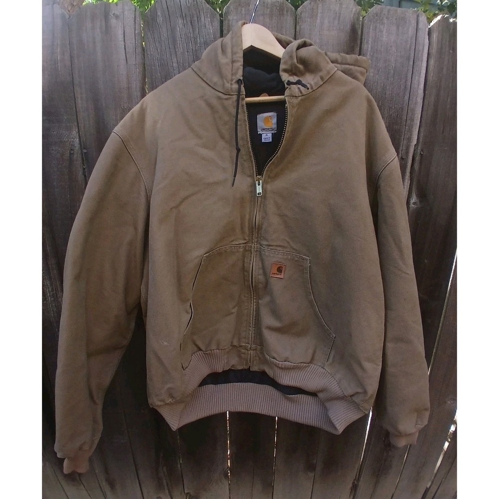 Carhartt J130 BRN Sandstone Duck Active Jacket Hooded Men's Size XL Brown